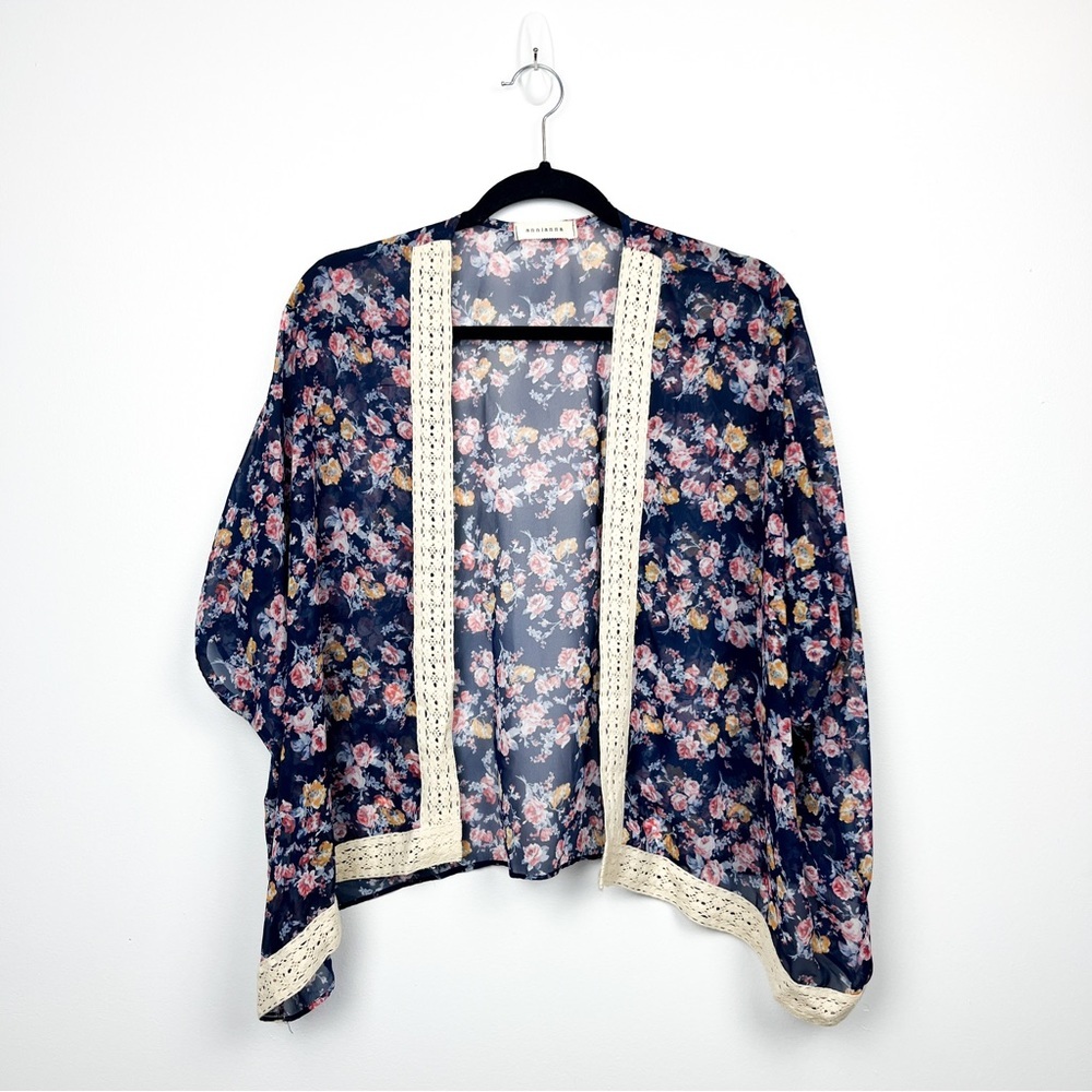 Annianna Short Sleeve Sheer Blue Summer Kimono Cardigan